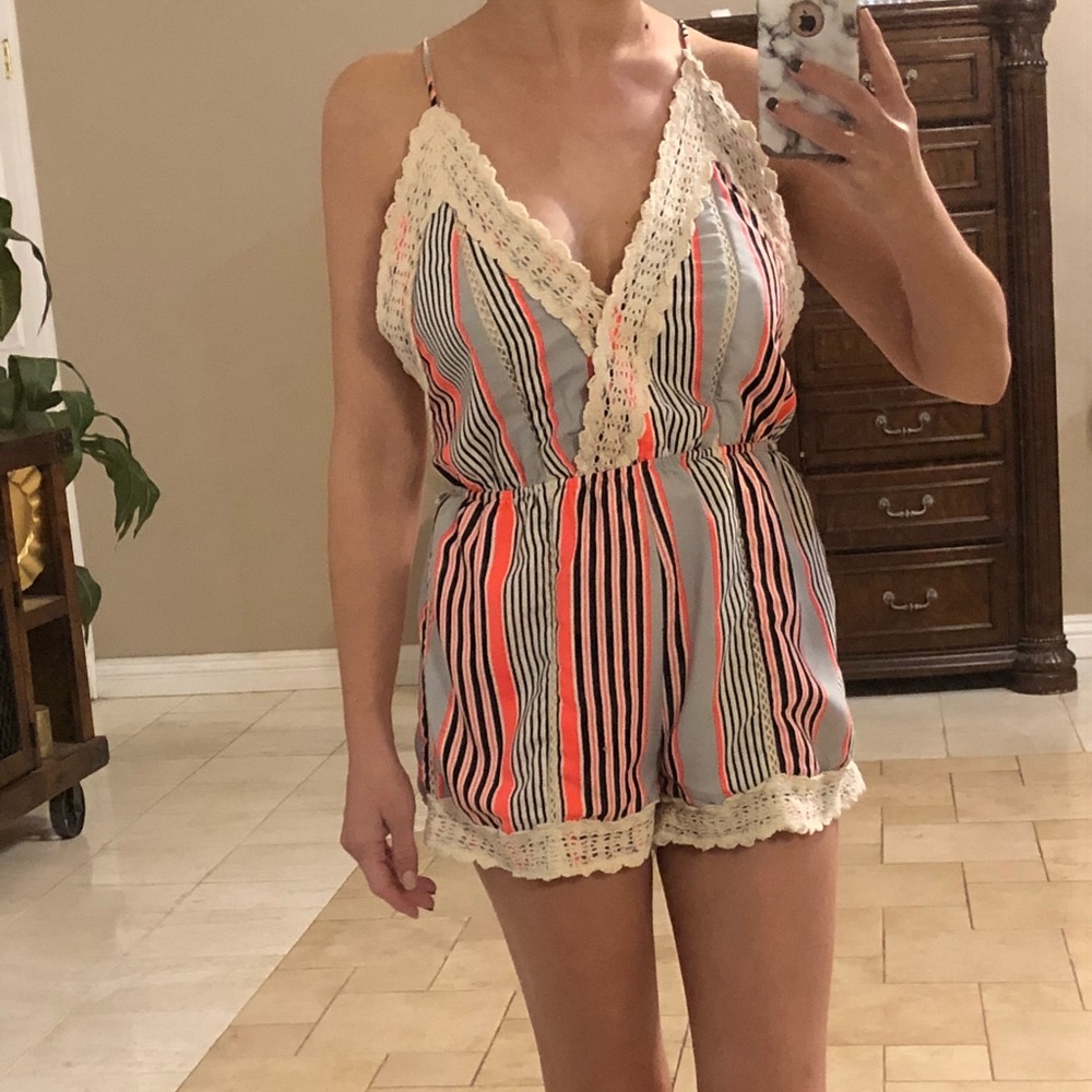 Backless Striped Romper Jumpsuit